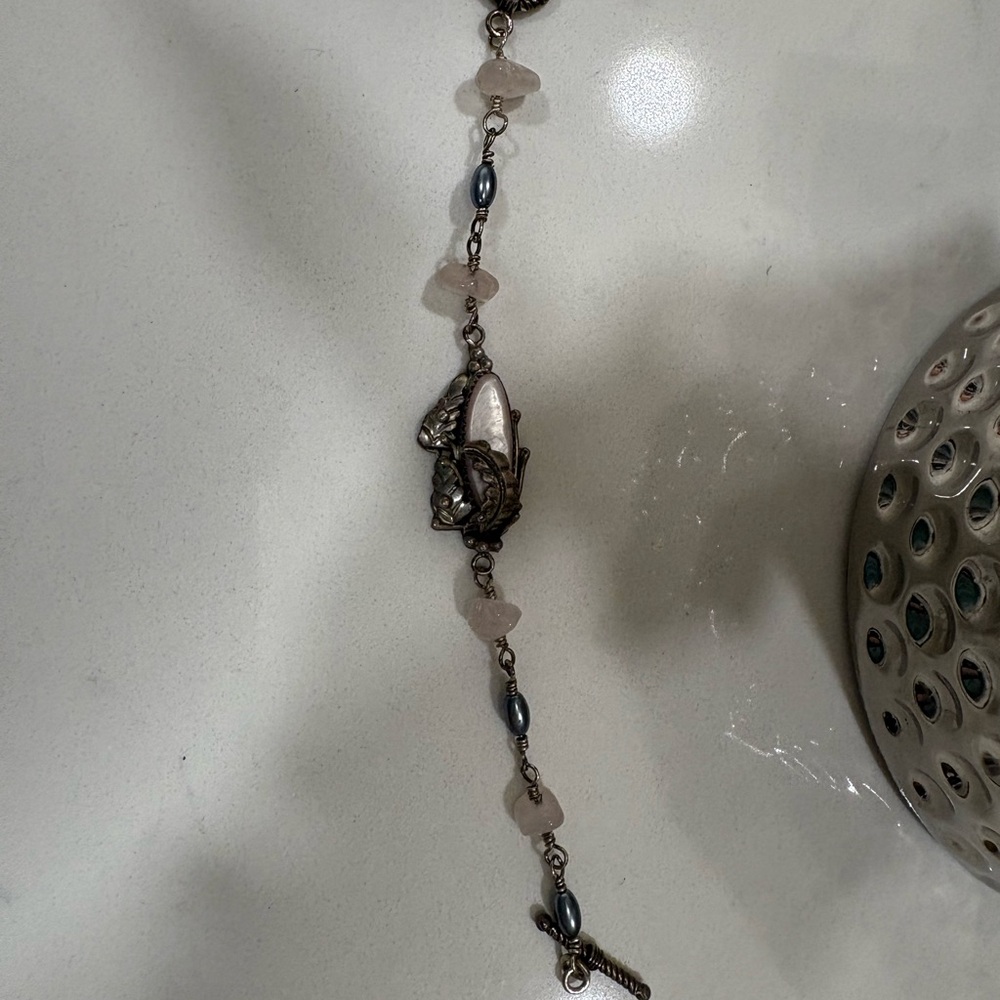 Handcrafted pink quartz and silver Bracelet